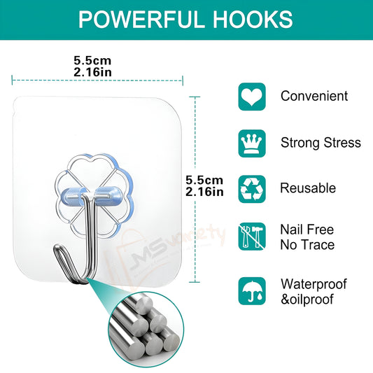 10 Pack Sticky Wall Hooks are Transparent and Thick, Could Hang 22lbs/10kg Max. They are Waterproof, Oilproof and Seamless, Suitable for Kitchens, Restrooms, Bathrooms and More (10)