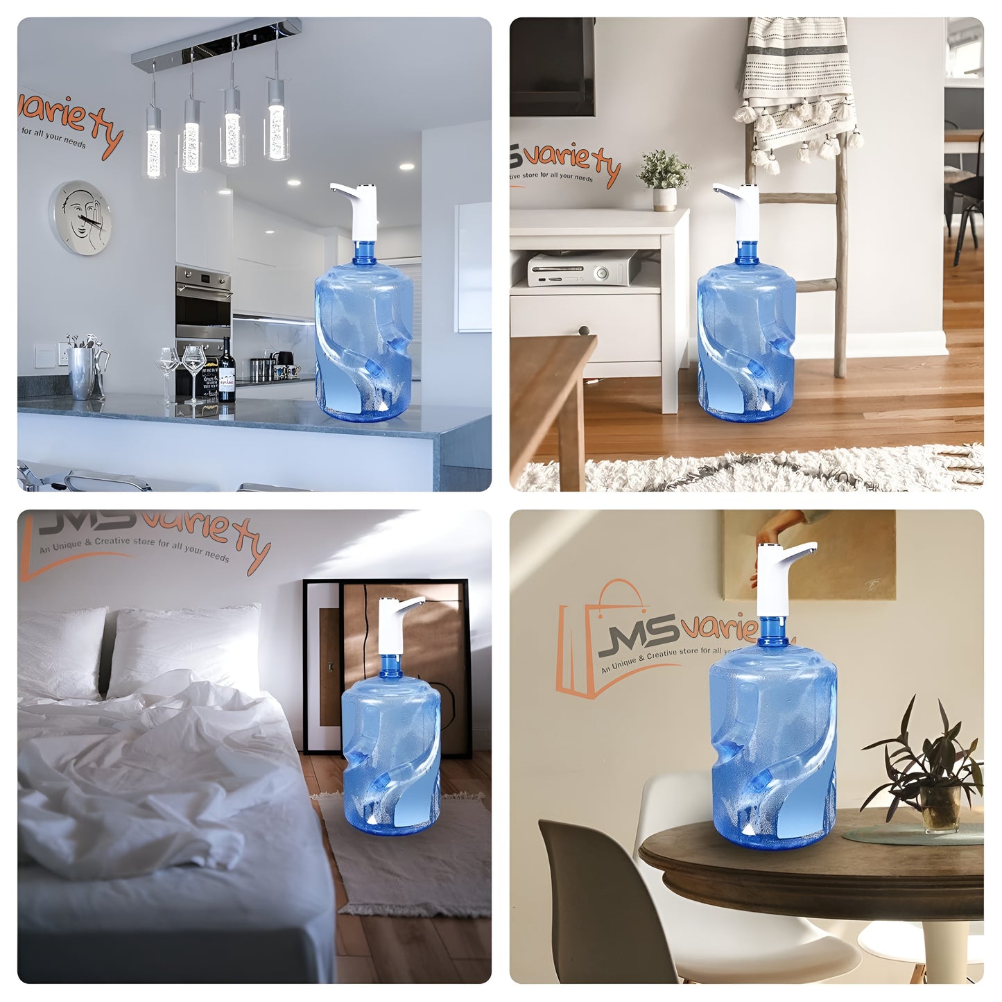 JMS Electric Water Dispenser & Oil Dispenser, Portable Water Bottle Pump for 5 Gallon Bottle, Quantitative Pumping, USB Charging, Fast Water, Low Noise, for Home, Office and Outdoor, White