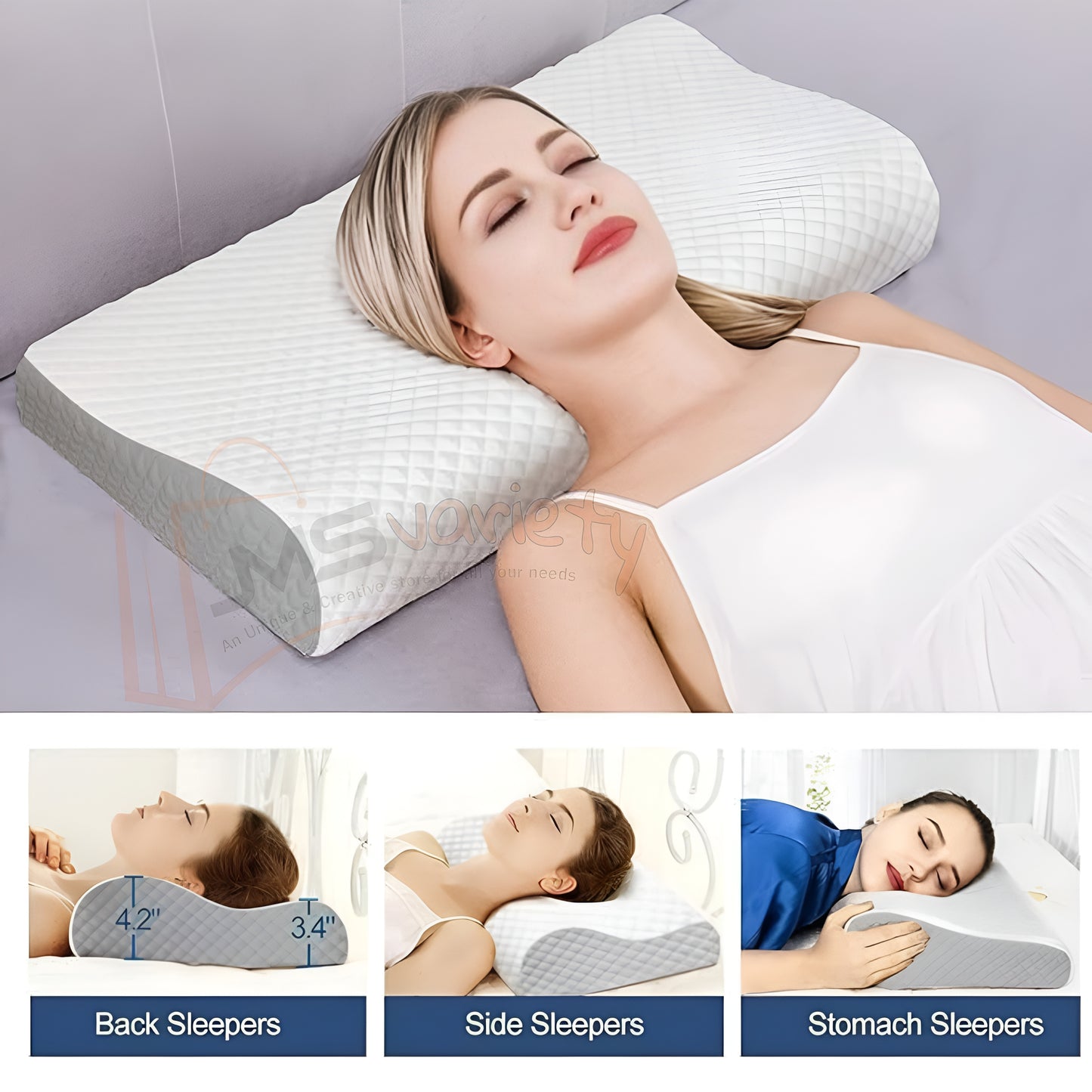 JMS Cervical Pillow for Neck Pain & Shoulder Pain Relief-Memory Foam Pillow for Sleeping-Orthopedic Pillow for Spondylitis-Ortho Neck Support Contour Medical Pillow (White)