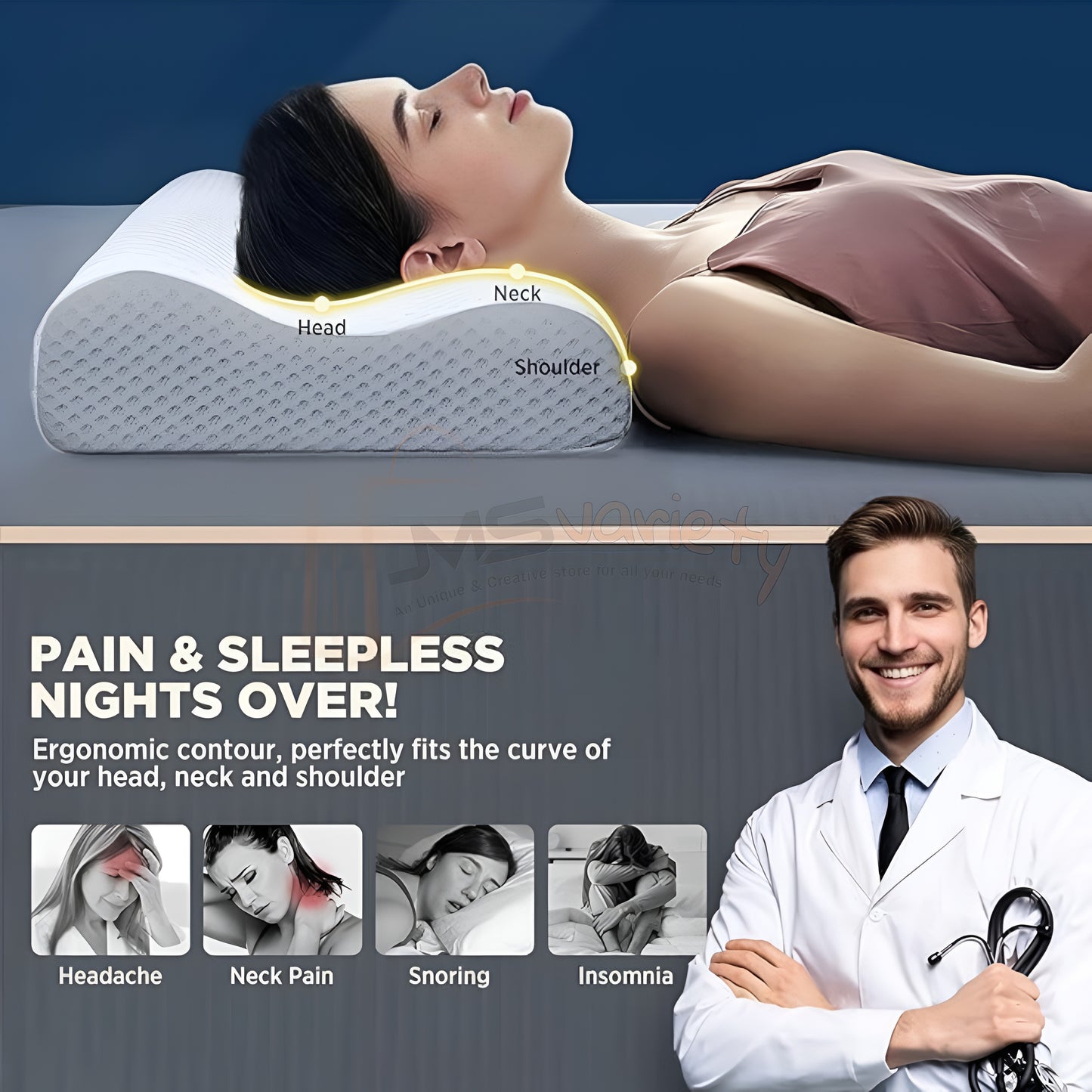 JMS Cervical Pillow for Neck Pain & Shoulder Pain Relief-Memory Foam Pillow for Sleeping-Orthopedic Pillow for Spondylitis-Ortho Neck Support Contour Medical Pillow (White)