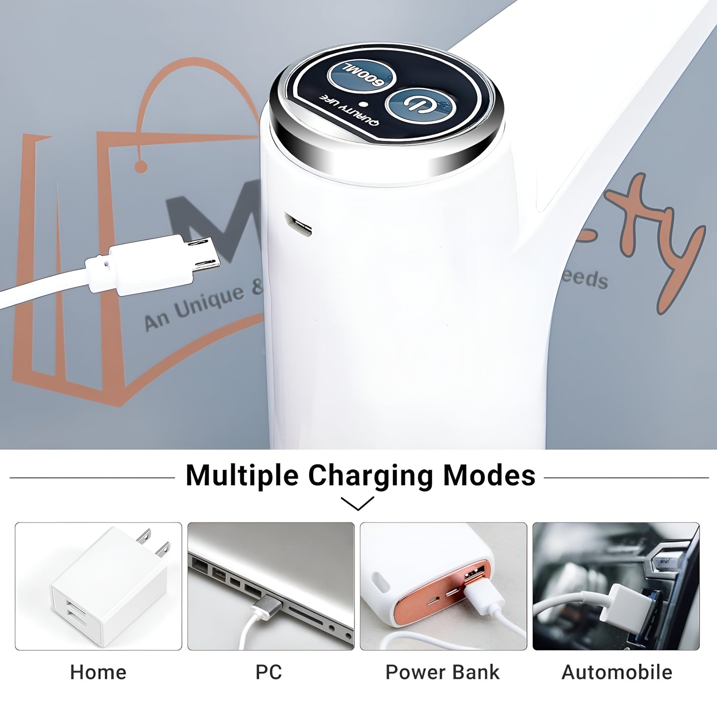 JMS Electric Water Dispenser & Oil Dispenser, Portable Water Bottle Pump for 5 Gallon Bottle, Quantitative Pumping, USB Charging, Fast Water, Low Noise, for Home, Office and Outdoor, White