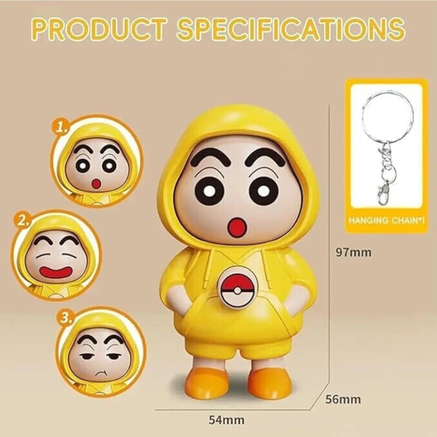 JMS Shinchan Face Changing Keychain with 3 Expressions Cute Action Figure Key Chain