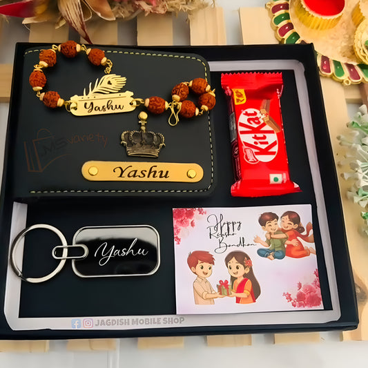 Customized Name Plate Rudraksh Rakhi With Combo Gift