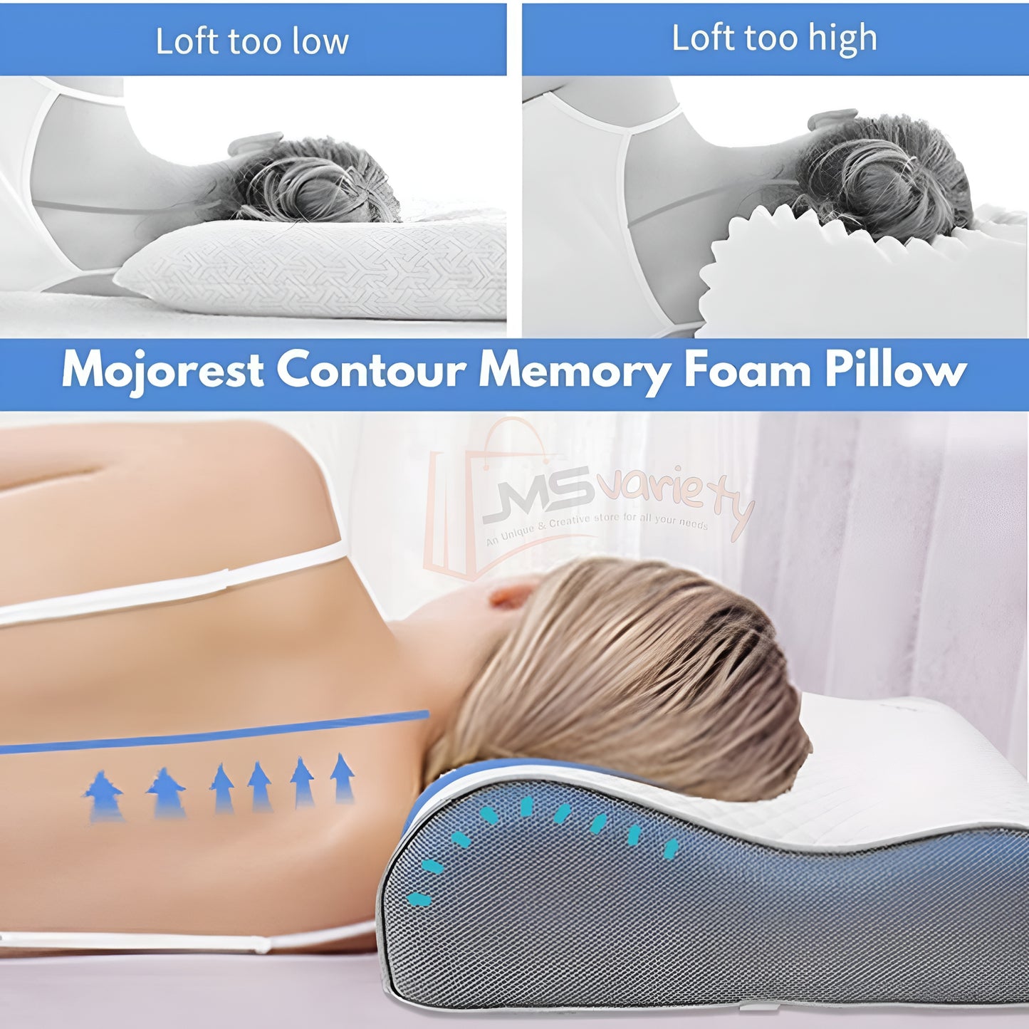 JMS Cervical Pillow for Neck Pain & Shoulder Pain Relief-Memory Foam Pillow for Sleeping-Orthopedic Pillow for Spondylitis-Ortho Neck Support Contour Medical Pillow (White)