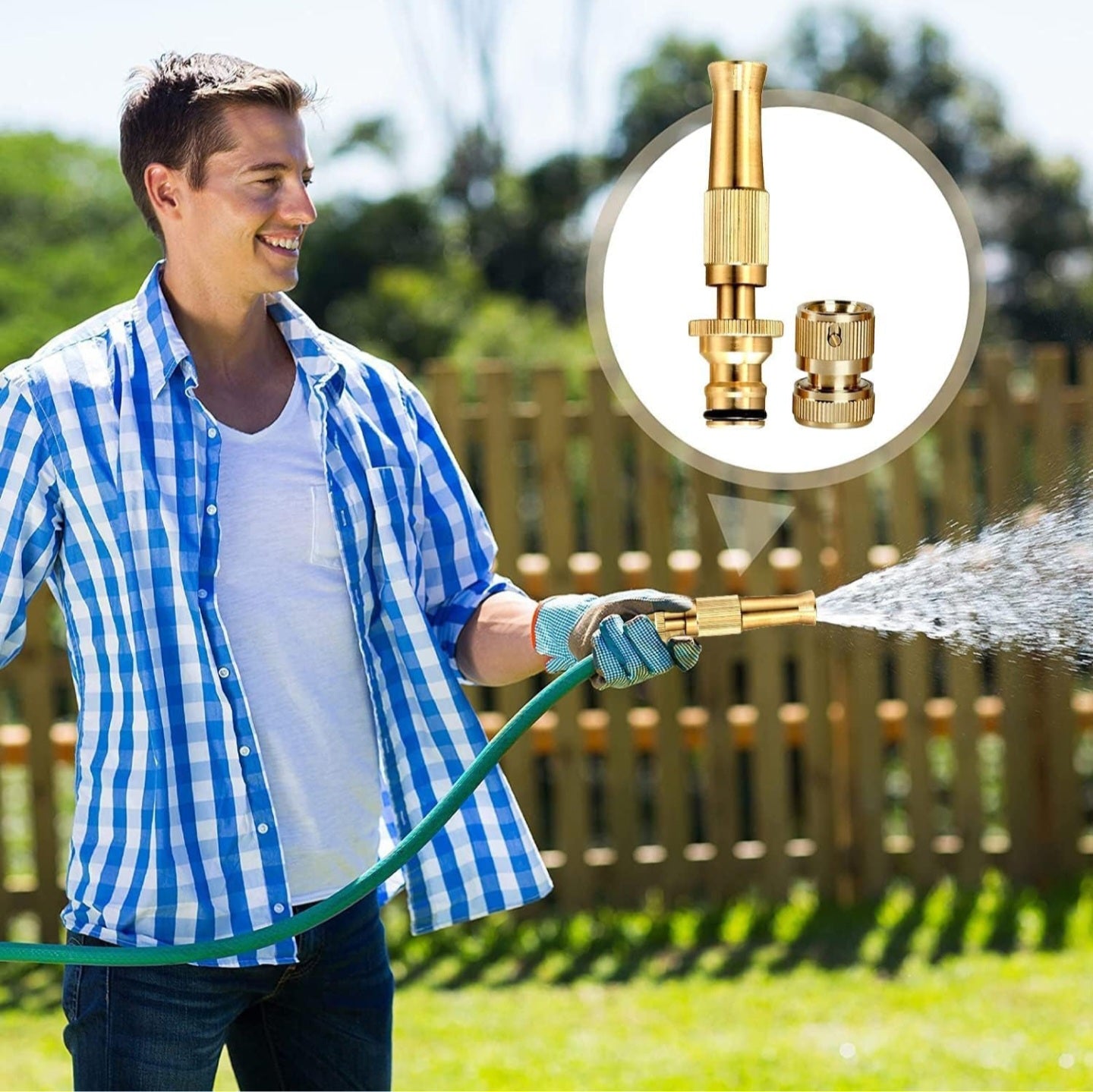 JMS Brass Nozzle Water Spray Gun Adjustable Twist Jet Hose Powerful Pressure Booster Washer Multipurpose for Gardening & Washing Care Bike Baby Bath Garden Toys - 1 Pc