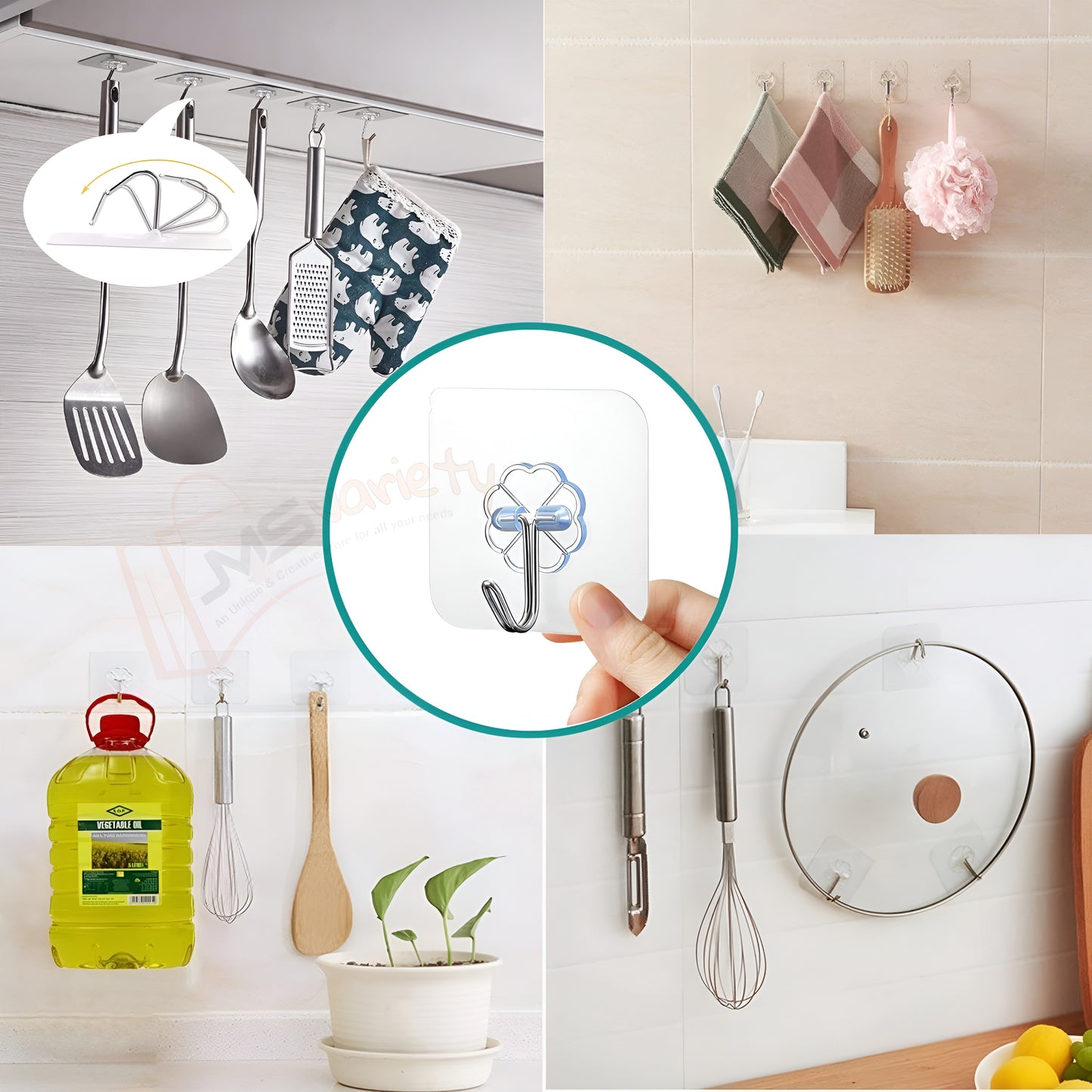 10 Pack Sticky Wall Hooks are Transparent and Thick, Could Hang 22lbs/10kg Max. They are Waterproof, Oilproof and Seamless, Suitable for Kitchens, Restrooms, Bathrooms and More (10)