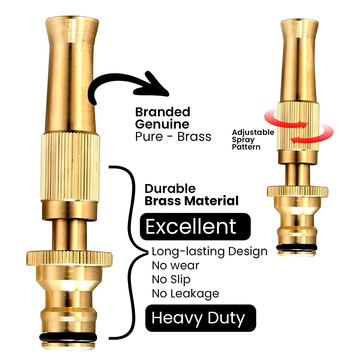 JMS Brass Nozzle Water Spray Gun Adjustable Twist Jet Hose Powerful Pressure Booster Washer Multipurpose for Gardening & Washing Care Bike Baby Bath Garden Toys - 1 Pc