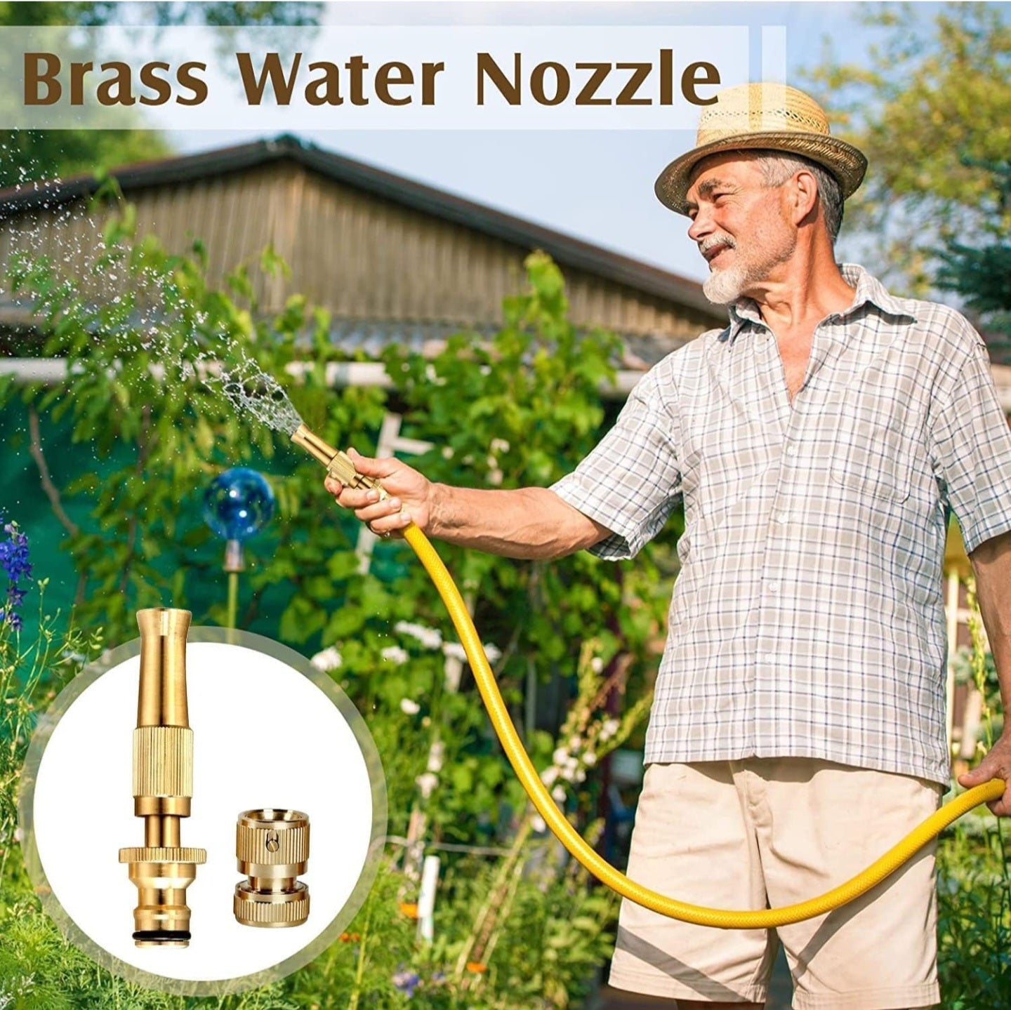 JMS Brass Nozzle Water Spray Gun Adjustable Twist Jet Hose Powerful Pressure Booster Washer Multipurpose for Gardening & Washing Care Bike Baby Bath Garden Toys - 1 Pc