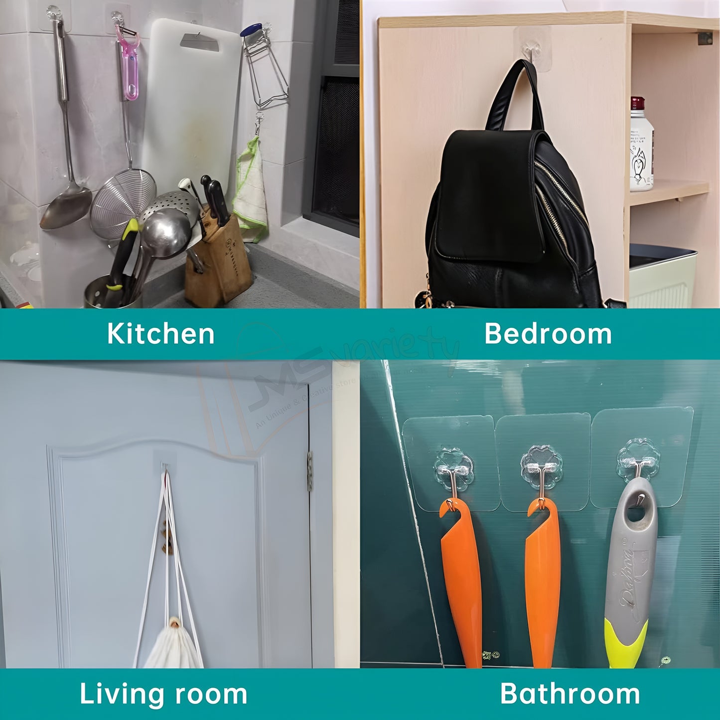 10 Pack Sticky Wall Hooks are Transparent and Thick, Could Hang 22lbs/10kg Max. They are Waterproof, Oilproof and Seamless, Suitable for Kitchens, Restrooms, Bathrooms and More (10)