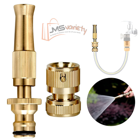 JMS Brass Nozzle Water Spray Gun Adjustable Twist Jet Hose Powerful Pressure Booster Washer Multipurpose for Gardening & Washing Care Bike Baby Bath Garden Toys - 1 Pc